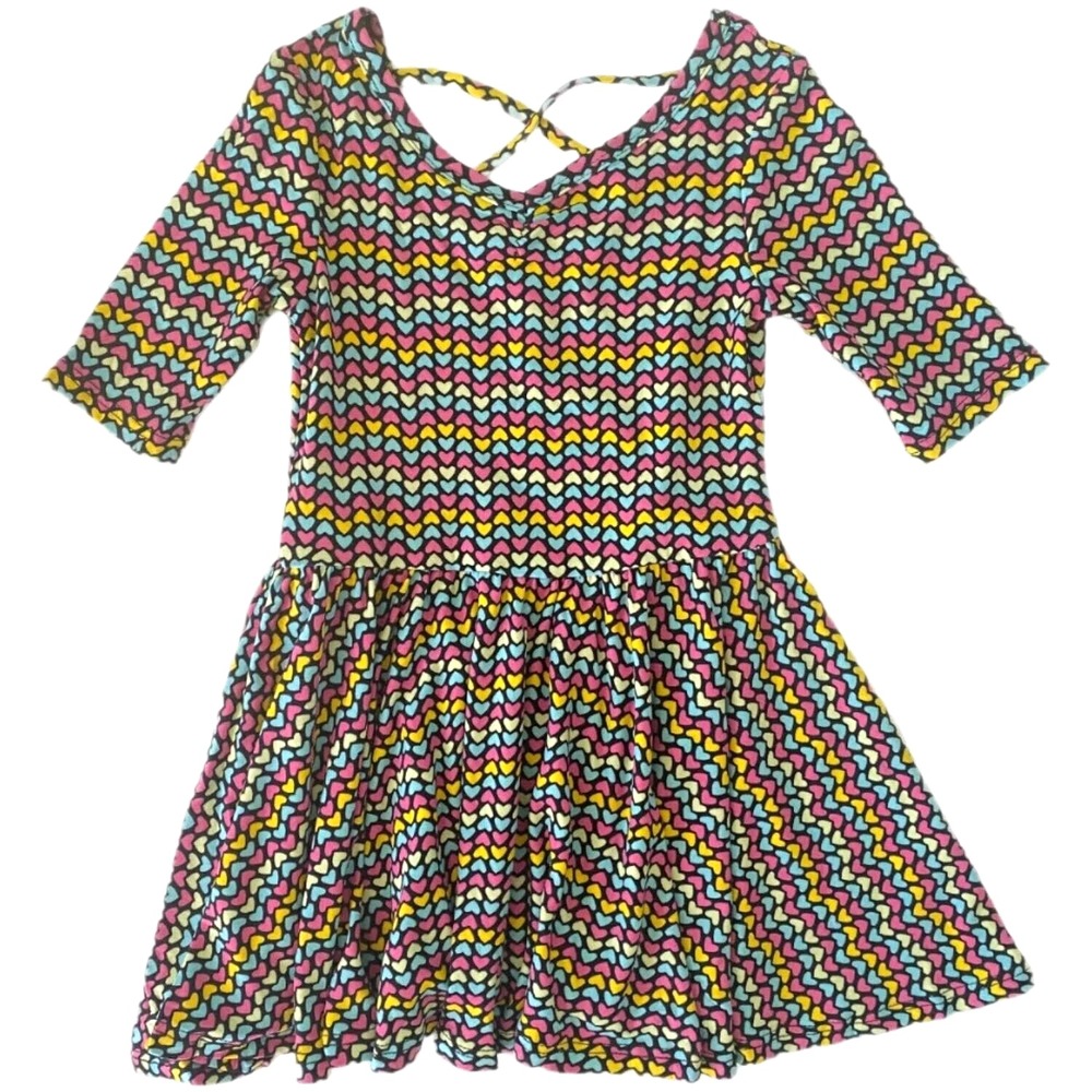 Dot Smile‎ Girls 7 Black Heart Ballerina Twirl Dress Blue Pink Yellow Candy 3/4